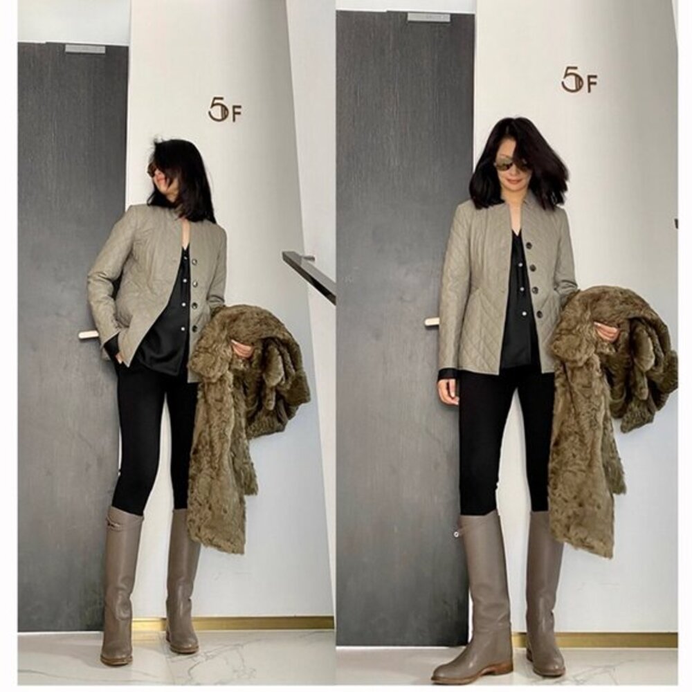 AmandaX Italian Lambskin Quilted Leather Jacket Luxury Slim-Fit Padded Coat M